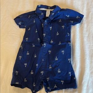 Blue Palm Tree Print Baby Romper